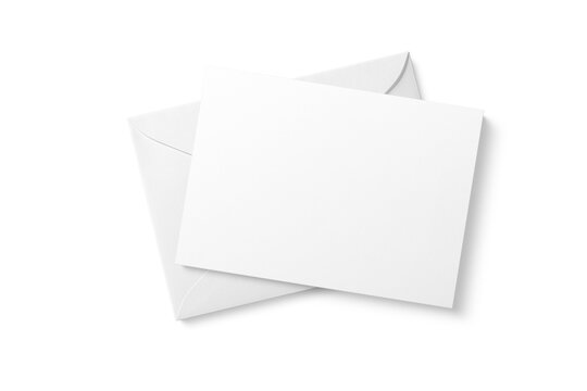 White horizontal euro flap envelope mockup with card isolated on transparent background, PNG. High Resolution.