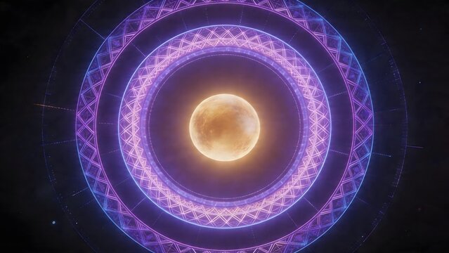 Moon surrounded by glowing rings