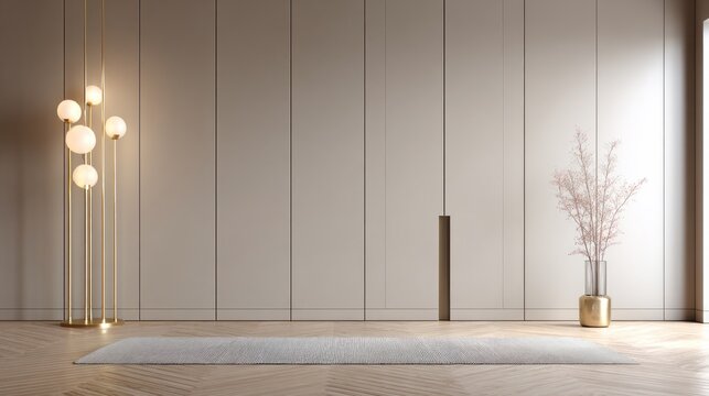 In a spacious contemporary interior, soft light dances across clean lines and neutral hues, highlighting a thoughtfully arranged rug and a stylish flower arrangement