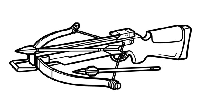 Crossbow illustration vector graphic of ancient weapon with arrow isolated