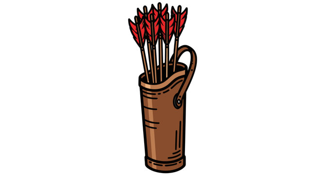 Leather quiver filled with arrows isolated on a white background