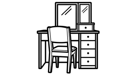 Fototapeta premium Vanity table with mirror and chair illustration black and white design