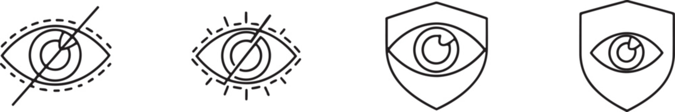 Security and privacy icons set no access protected data shielded eye illustrations