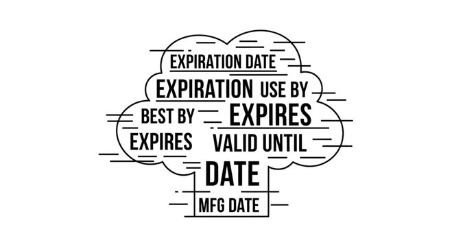 Expiration Date Labels Cloud: Best By, Use By, Expires, Valid Until, MFG Date