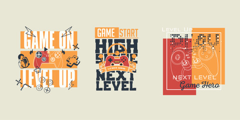 Game pad joystick vector illustration retor poster collection set © Saranya