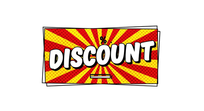Discount Sale Banner, Comic Style, Percentage Sign, Red Yellow Burst Background