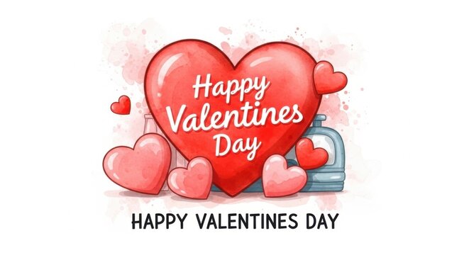 Happy Valentine's Day with Hearts and Festive Elements Illustration
