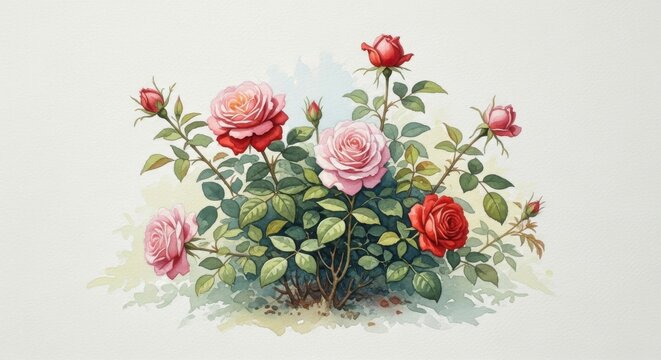 Beautiful Floral Arrangement of Pink and Red Roses on White Background