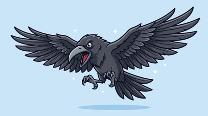 Obraz premium Cartoon raven flying with wings spread.