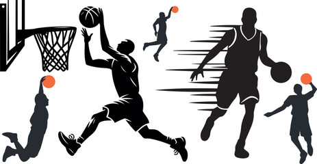 Basketball Player Slam Dunk Silhouette Vector Illustration Isolated Sports Action Design © Haider