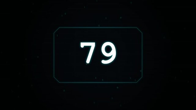 Digital countdown timer with glowing numbers and binary code data overlay