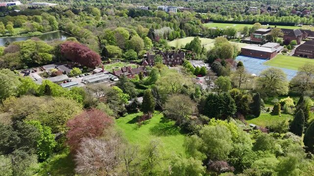 Drone Flyover of Edwardian Winterbourne House Estate and Botanical Gardens in Edgbaston Birmingham