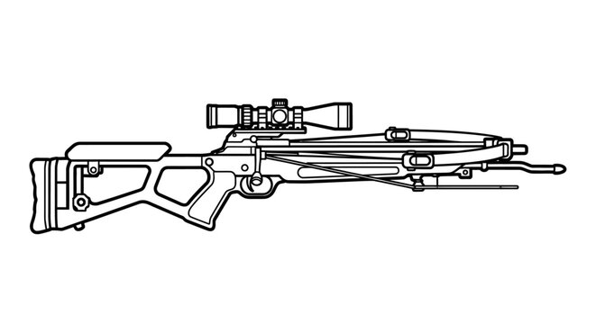 Detailed illustration of a modern crossbow with scope isolated on white background