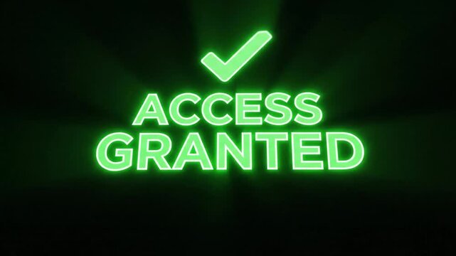 Futuristic fingerprint scanner with glow reveals approved access granted notification on a dark background