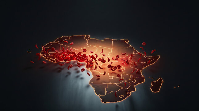 Sickle Cell Disease Africa Prevalence Map Sickled Red Blood Cells 3D Medical Illustration