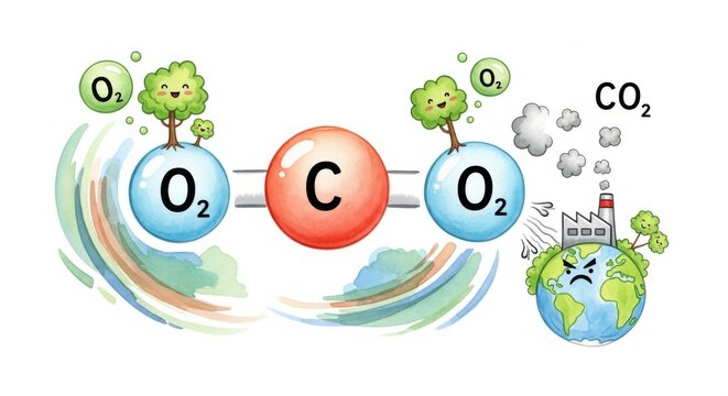 Conceptual Illustration of Carbon Dioxide and Oxygen Interaction