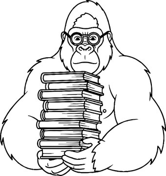 Smart Gorilla with Glasses in Geometric Optical Pattern