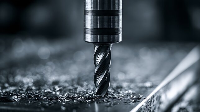Industrial milling machine cutting metal with shavings
