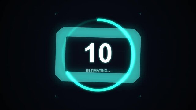 Futuristic HUD countdown timer with estimating text and numbers on dark interface.