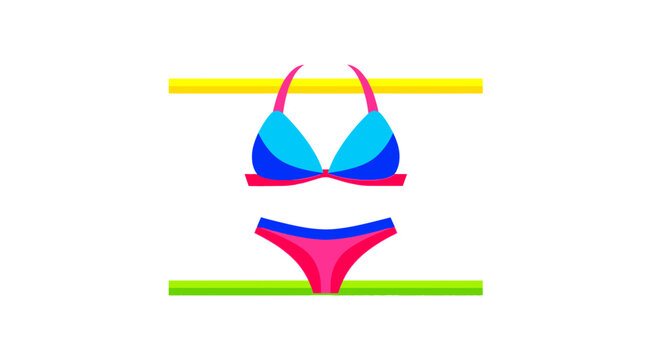 Colorful Bikini Set Icon on White Background with Yellow and Green Bars