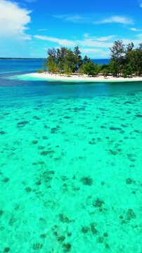 Cinematic aerial panorama of Balabac islands &ndash; Pristine tropical paradise with crystal clear turquoise water, white sandbars, and untouched nature in Palawan, Philippines