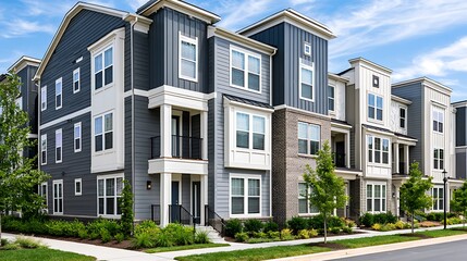 Obraz premium Modern luxury apartment complex exterior with contemporary architecture