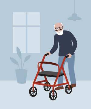 Elderly man using collator at home &ndash; senior mobility and independent living illustration.