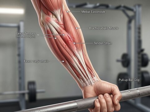 Close-up Illustration of Forearm Tendon Anatomy and Muscle Structure, Educational Diagram Showing Flexor and Extensor Muscles for Medical Study and Sports Injury Prevention