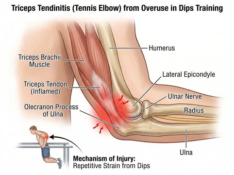 Close-up Educational Illustration of Elbow Joint Mechanics, Anatomical View Showing Humerus Radius and Ulna with Joint Capsule for Medical Diagnosis and Fitness Instruction
