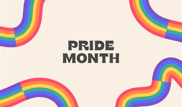 Dopamine Decor Pride banner with flat liquid rainbow ribbons. LGBTQ kinetic typography background, inclusive pride month header with copy space for corporate allyship and social media. Vector.
