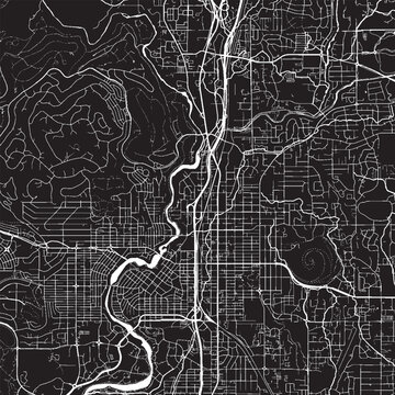 Bend Oregon Vector Map, Detailed City Street Map Black and White Minimalist Line Art