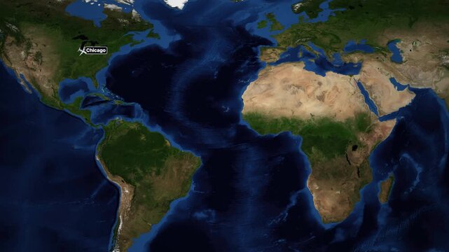 Animated World Map Showing Flight Path from Chicago to Addis Ababa