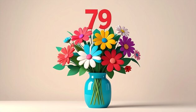 Vibrant Flower Bouquet with Number 79 for Birthday or Anniversary Celebration