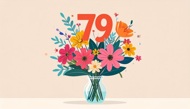 Vibrant Flower Bouquet with Number 79 for Birthday or Anniversary Celebration
