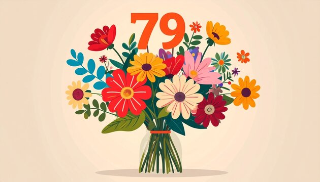 Vibrant Flower Bouquet with Number 79 for Birthday or Anniversary Celebration