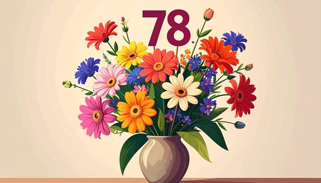 Vibrant Flower Bouquet with Number 78 for Birthday or Anniversary Celebration