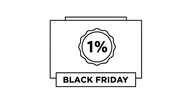 Black Friday 1% Discount Sale Badge Icon - Simple Line Art Vector