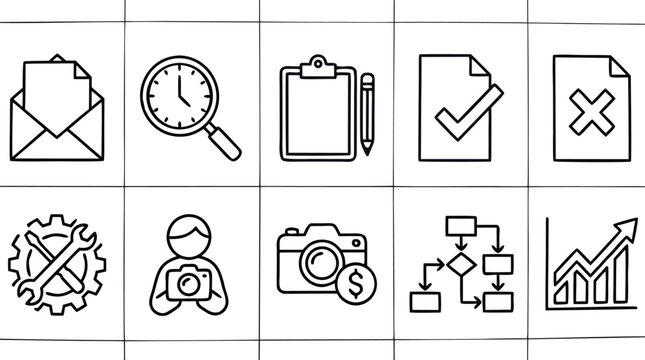Project management and business workflow line icons set including tasks planning analysis and professional service symbols
