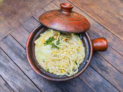 Javanese traditonal noodle soup. Bakmi Jawa Traditional Noodle Soup Dish. Hot and creamy noodle soup.