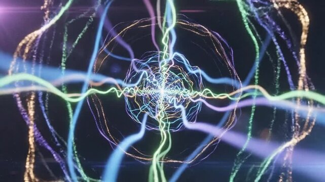 Abstract Colorful Energy Field Animation with Dynamic Wavy Light Streaks and Circular Motion in Outer Space