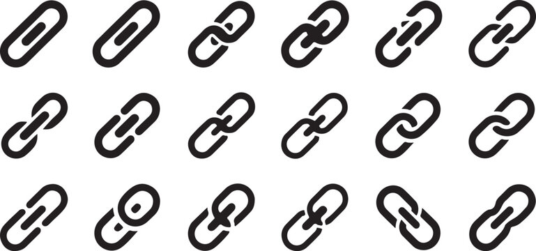 link symbol collection interlocking chain icons grid vector pack for ui