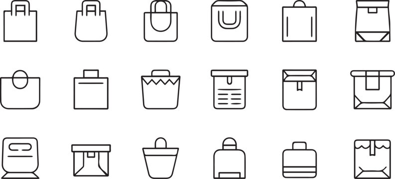 bag icon set line icons tote shopping handbag backpack box