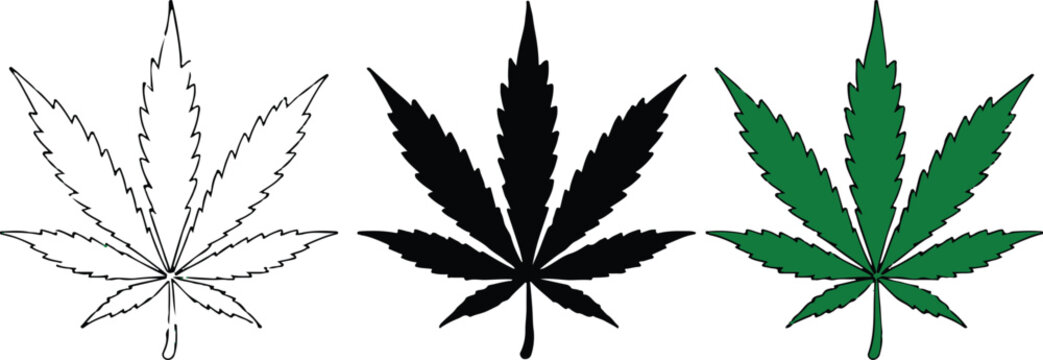 cannabis leaf outline silhouette green filled and black vector