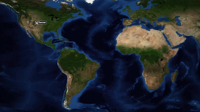 Animated Flight Route Map from Denver to Cape Town South Africa