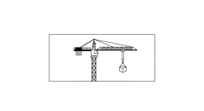 Construction Crane Lifting Heavy Load at Building Site