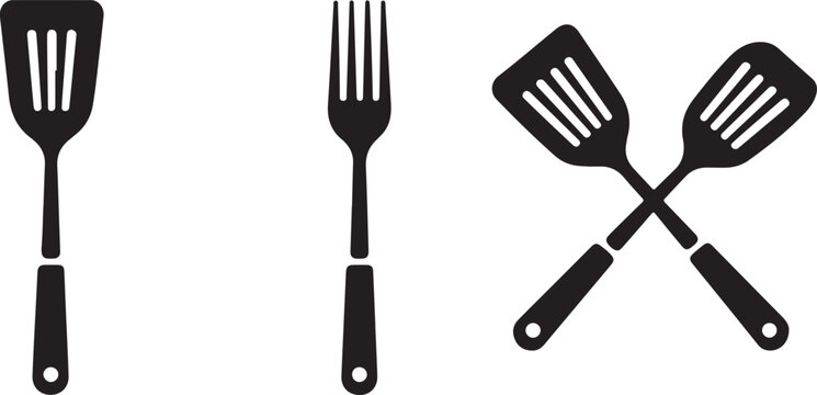 utensil spatula fork crossed silhouettes kitchen tools icon set vector
