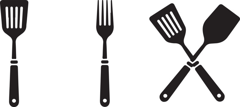 utensil spatula fork crossed handles logo emblem restaurant menu icons