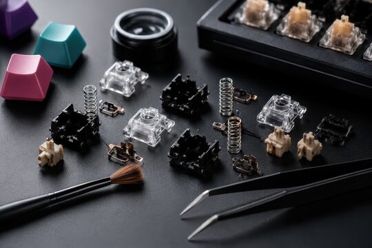 Assemblage minutieux d'un clavier m&eacute;canique d&eacute;mont&eacute;