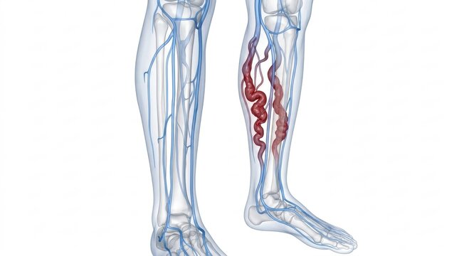 Varicose veins illustration showing comparison between healthy and affected leg