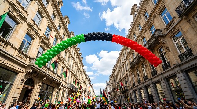 Juneteenth freedom day celebration vibrant parade with red black and green balloons
